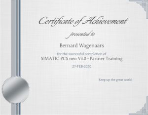 Certificate of Achievement Bernard Wagenaars